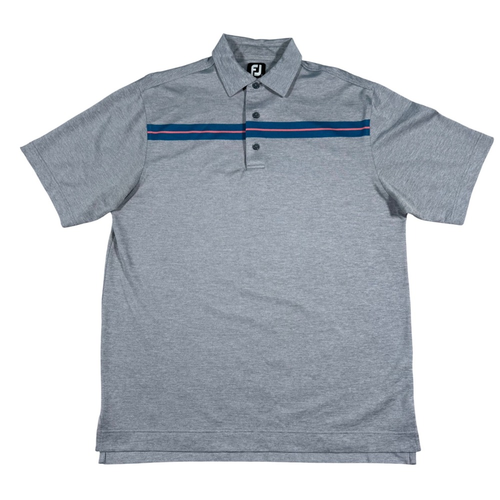 FootJoy Golf Polo Mens Medium Gray Pink Navy Striped Performance Short Sleeve FJ